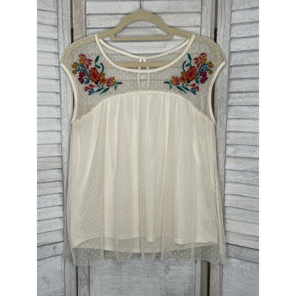 EST 1946 Sheer Floral Embroidered Sleeveless Top Size Medium